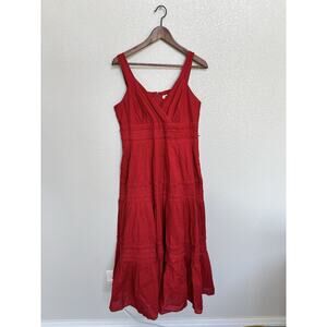 NEW Coldwater Creek Red Cotton Maxi Dress 10 Tiered Cottage Sleeveless USA Vneck
